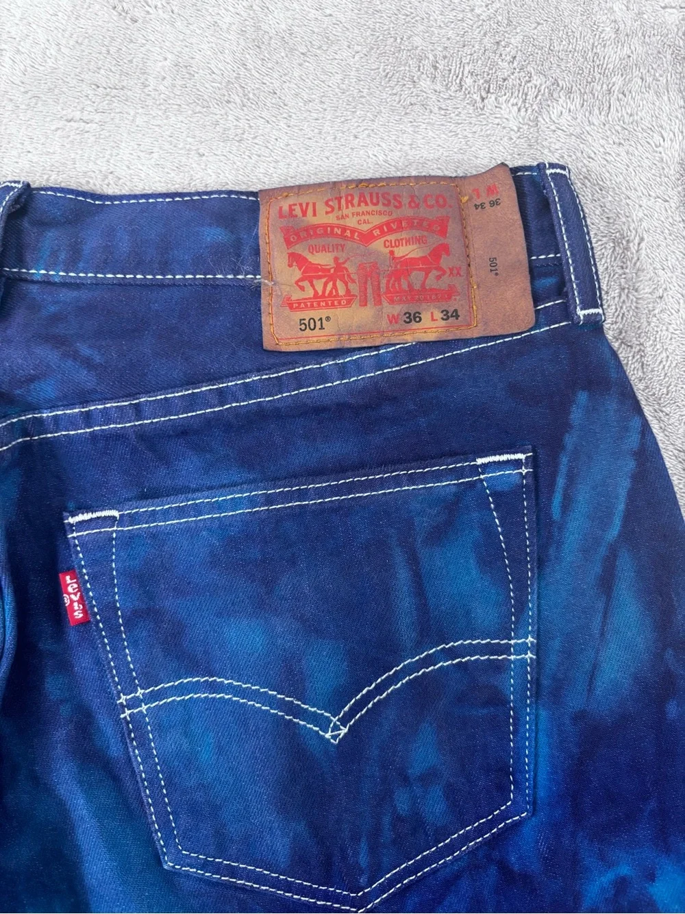 Levi’s 501 Original Fit Jeans Blue Marble Wash Button Fly Men’s 36x34